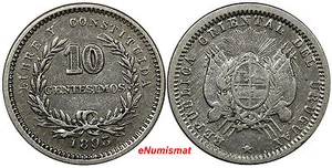 Uruguay Silver 1893 No m/m 10 Centesimos RARE KM# 14 (9906) - Picture 1 of 3