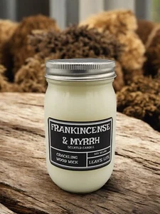 Wood wick * FRANKINCENSE & MYRRH * 16oz * scented Leah's Lite Candle - Picture 1 of 3