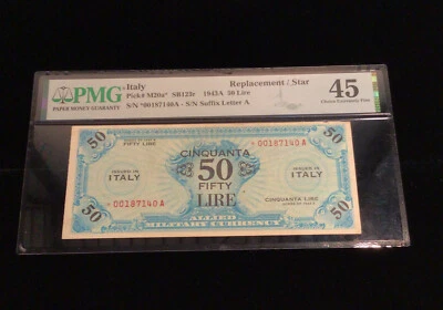 Allied Military Currency Italy Fifty Lire Replacement Star Note PMG 45 (RARE) - Image 1 of 4
