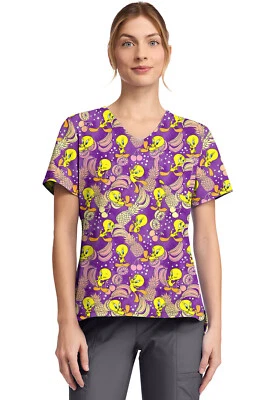 Tweety Bird Cherokee Scrubs Tooniforms Looney Tunes V Neck Top TF797 LTPD - Image 1 of 4