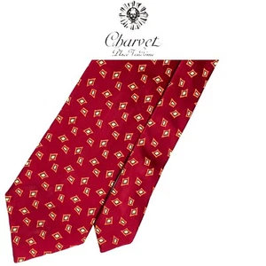 Corbata francesa Charvet Place Vendome roja - amarillo naranja patrón geométrico - Imagen 1 de 11