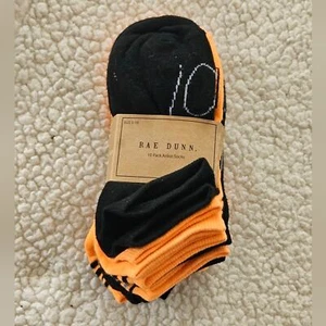 Rae Dunn Womens orange and black ankle socks pack of 10 pair size 5-10 - Picture 1 of 8