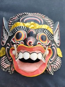 BALI BALINESE INDONESIAN FOLK ART HAND CARVED DEMON DEVIL WALL ART DANCE MASK - Picture 1 of 1