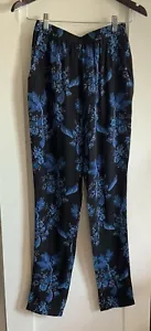 Stella McCartney Pants Women Size 36 100% Silk Floral Black/Blue - Picture 1 of 6