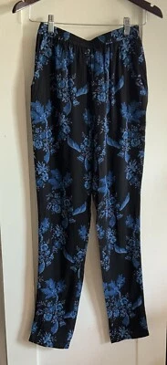 Calça Stella McCartney Feminina Tamanho 36 100% Seda Floral Preto/Azul - Imagem 1 de 4