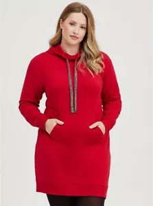 Torrid Pullover Hoodie Dress Fleece Red NWT New 0X - Picture 1 of 4