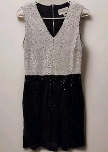 NICOLE MILLER New Studio Black & White Sequin Party Dress Size 6 - Picture 1 of 8
