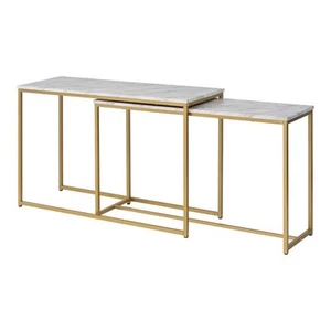 Furniture of America Auror 47.25 in. Gold Coating and White Rectangle Faux Table - Picture 1 of 6