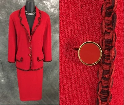 BEAUTIFUL st john collection knit red black jacket skirt suit size 12 14 - Image 1 of 4