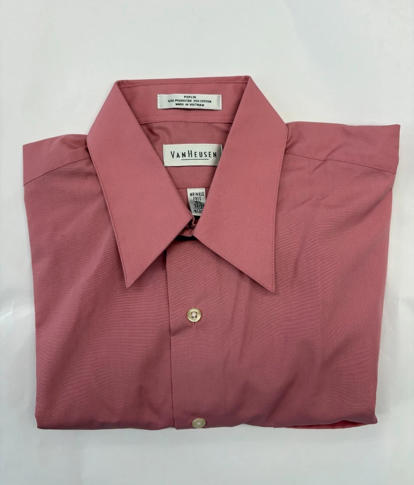 Van Huesen Men’s Dress Shirt Pink M Poplin, 32/33 - 15.5, Wrinkle Free - Image 1 of 1