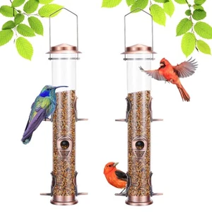 2PK Metal Wild Bird Feeder Squirrel Proof for Outside Hanging - 6 Port Tube T... - Picture 1 of 7