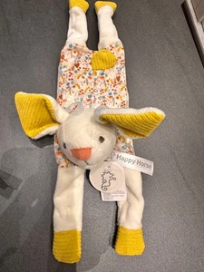 DOUDOU PELUCHE semi plat lapin jaune blanc rabbit bunny lièvre neuf happy horse - Picture 1 of 4