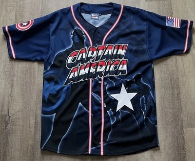 CAMISETA ESTILO BÉISBOL CAPITÁN AMÉRICA DE COLECCIÓN MARVEL COMICS 2002 Mediana Rara Foto 1 de 4