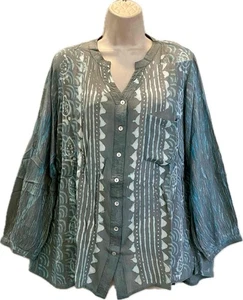 Sacred Threads Hippie Boho Festival Button Down Batik Oberteil Tasche 225055 - Bild 1 von 8