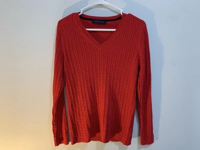 Tommy Hilfiger Suéter Mujer M Rojo Cuello en V Cable Tejido Acanalado Ajustado Ligero Foto 1 de 4