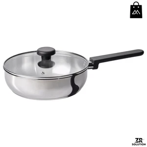 24cm Stainless Steel Sauté Pan with Glass Lid Non Stick Frying Cooking Skillet D - Picture 1 of 5