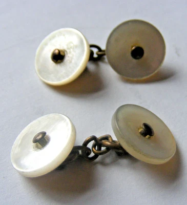 Vintage 1930s cufflinks  mother of pearl chain link round shape — 第 1/3 张图片