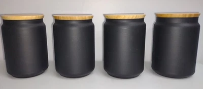 Ikea "Eklatera" Botes de Vidrio Negro con Tapa de Bambú - JUEGO DE 4 PIEZAS Foto 1 de 4