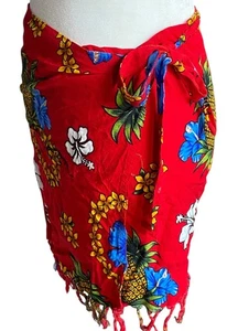 Falda Envolvente Hawaiana De Colección Sarong Roja Tropical Playa Vacaciones Floral Años 90 Y2k - Imagen 1 de 6