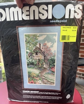 Dimensions Country Hideaway Needlepoint Kit 2357 10"x18" Cottage 1989 Marty Bell - Image 1 of 4