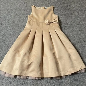 Gap Girl’s Formal Dress 5T Beige Satin Bow Sleeveless Tulle Weddings Party - Picture 1 of 10