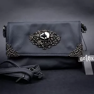 GOTHIC OVERSIZE CLUTCH METAL SKULL HEAD GOTHX Schwarz Vegan Crossbody Handtasche - Bild 1 von 5