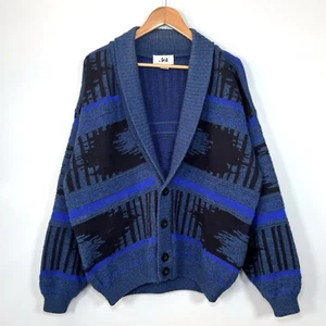 Vintage Jed Men's Size Large Sweater Cardigan Grandpa Blue Acrylic Wool 80s 90s - Picture 1 of 15