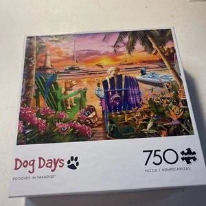 Puzzle 750 Dog Days Poochies In Paradise Brand Buffalo  - Picture 1 of 6