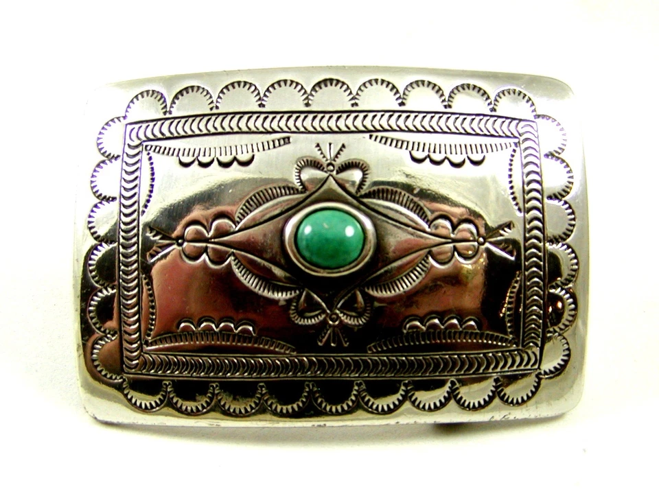Hebilla de cinturón vintage nativo americano plata y turquesa 3" X 2" 101514 Foto 1 de 4