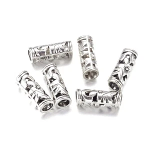 20 Tibetan Alloy Straight Tube Beads Filigree Flower Silver Loose Spacers 8x23mm - Picture 1 of 2