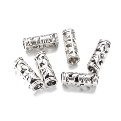 20 Tibetan Alloy Straight Tube Beads Filigree Flower Silver Loose Spacers 8x23mm - Image 1 of 2