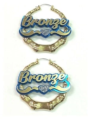 Pendientes de bambú placa con nombre personalizada 1,5 2,5 3,5" tamaño a elección corte láser personalizado Foto 1 de 4