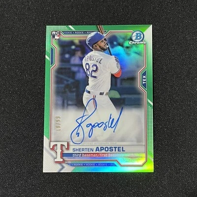 2021 Bowman Chrome Sherten Apostel Green Refractor Auto Rookie RC #BCRASA /99 - Image 1 of 2