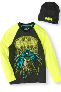 NEW Batman Long Sleeve Tshirt and Beanie Set Boys S 6/7 - Picture 1 of 3