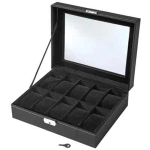 tectake 401537 caja de reloj caja de reloj cuero sintético negro 10 relojes - Imagen 1 de 5