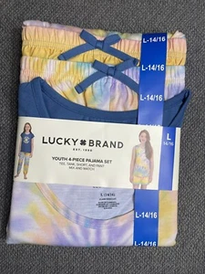 Lucky Brand Girls 4 Piece Flame Resistant Pajama Set LARGE 14/16 Multicolor - Picture 1 of 5