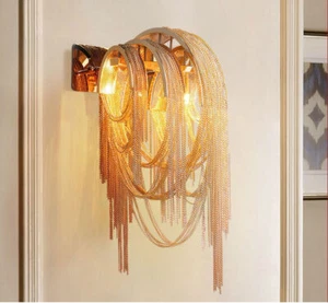 Gold/Silver Aluminum Chain Waterfall Tassel Wall Sconce Light Indoor Lighting - Picture 1 of 13