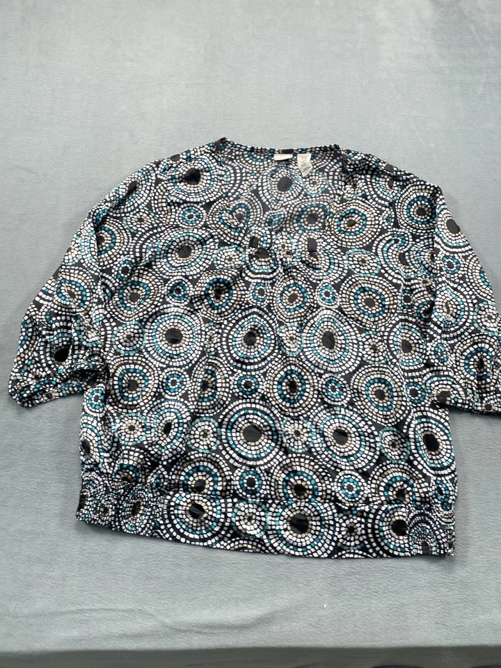 Camisa Top Mujer Covington 18W 22W Negra Estampado Geométrico Manga 3/4 Foto 1 de 4