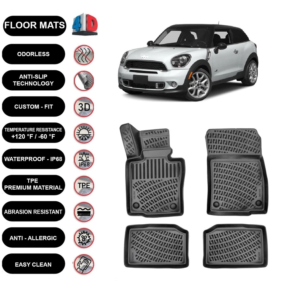 Alfombrillas forro para Mini Paceman (2013-2016) impermeables moldeadas en 3D negras 4 un. Foto 1 de 4