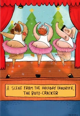 Funny CHRISTMAS Card, Nutcracker Butt-Cracker Ballet Men by Hallmark Shoebox +✉ - Image 1 of 4