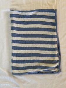Blue & White Stripe Chenille Baby Blanket No Tags 39 x 30 Pre-Owned 