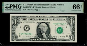1969D $1 ATLANTA STAR NOTE PMG 66 EPQ 480K Print Run Fr 1907-F* FRN F/* - Picture 1 of 2