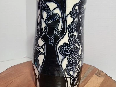 Ceramic Black/White Vase Women/Flowers Pattern By LISA HOFF 1999 - Image 1 of 4