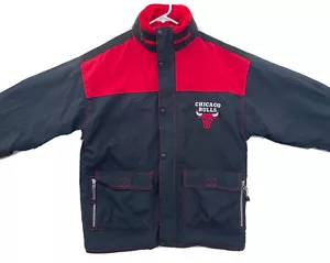 Vtg 90s CHAMPION Chicago Bulls NBA Nylon Parka Fleece Lined Jacket Large DBL Zip - Picture 1 of 12