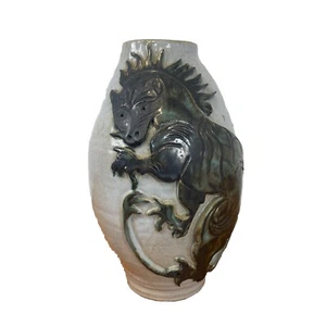 Dragon Stoneware Vase Rare Studio Pottery One Off Mid Century 12” Tall Heavy - Picture 1 of 10