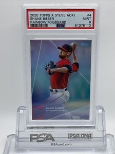 2020 Topps X Steve Aoki Shane Bieber Rainbow Foilboard Baseball Card #4 PSA 9