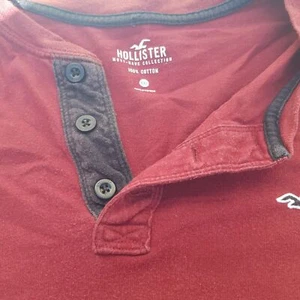 Hollister California Maroon Grey T shirt Tee Mens XXL Henley short sleeve - Picture 1 of 8