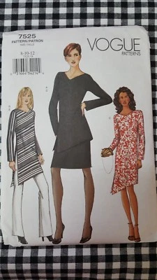 Vogue Pattern 7525 Asymmetrical Hemline Dress Tunic Skirt Pants 8 10 12 UNCUT - Image 1 of 2