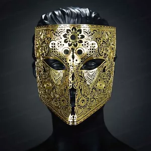 Men Masquerade Mask Steampunk Halloween Metal Venetian Mardi Gras Party Gold - Picture 1 of 4