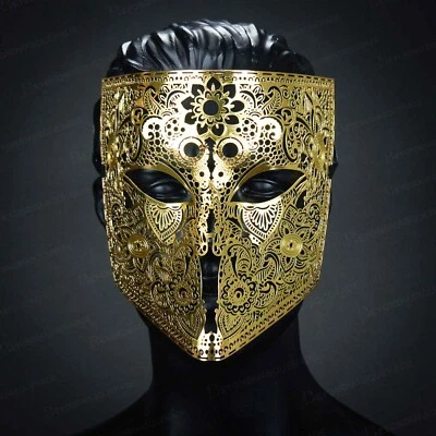 Men Masquerade Mask Steampunk Halloween Metal Venetian Mardi Gras Party Gold - Image 1 of 4